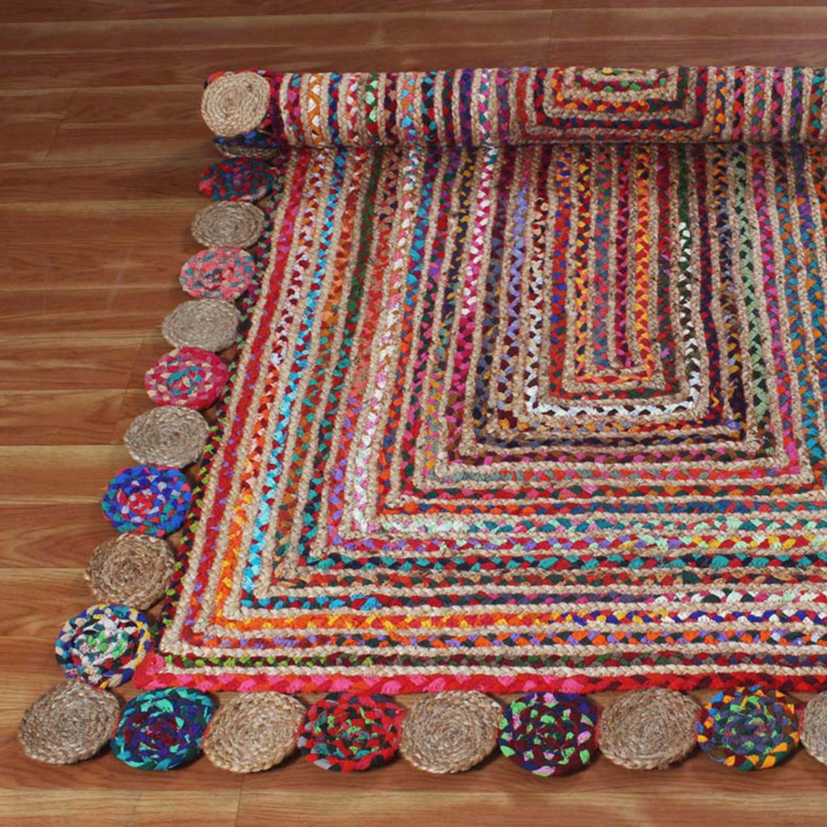 Home Braided Multicolor Living Room Decor Cotton Jute Rug - Indian Rug Store