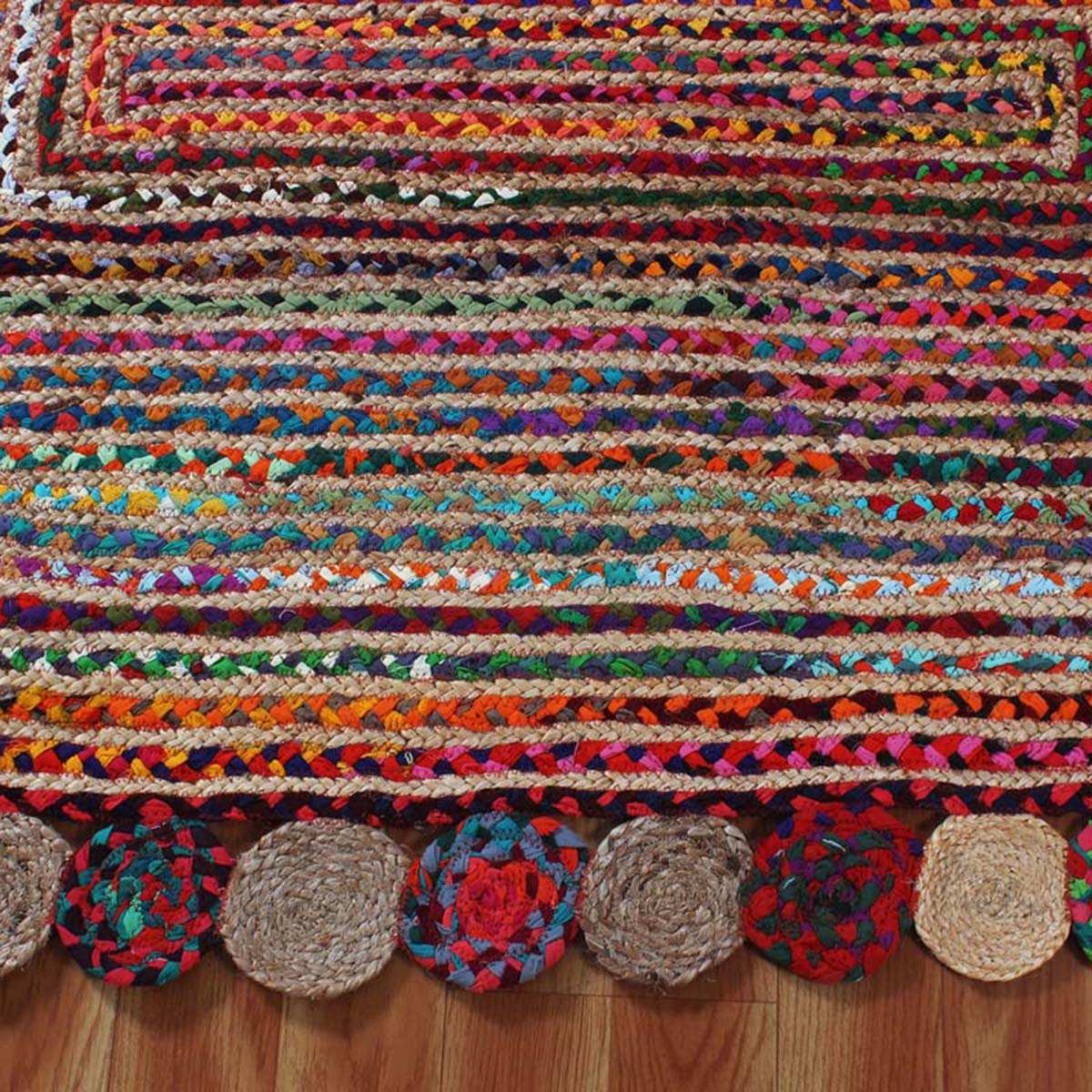 Home Braided Multicolor Living Room Decor Cotton Jute Rug - Indian Rug Store