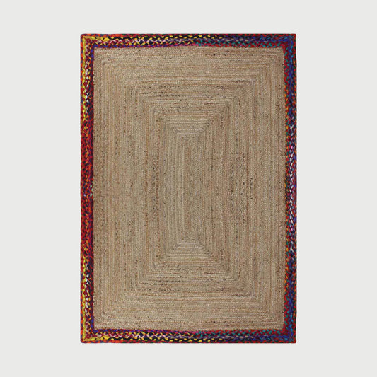 Beige Multicolor Hand Braided Rectangle Interior Decor Cotton Jute Rug - Indian Rug Store