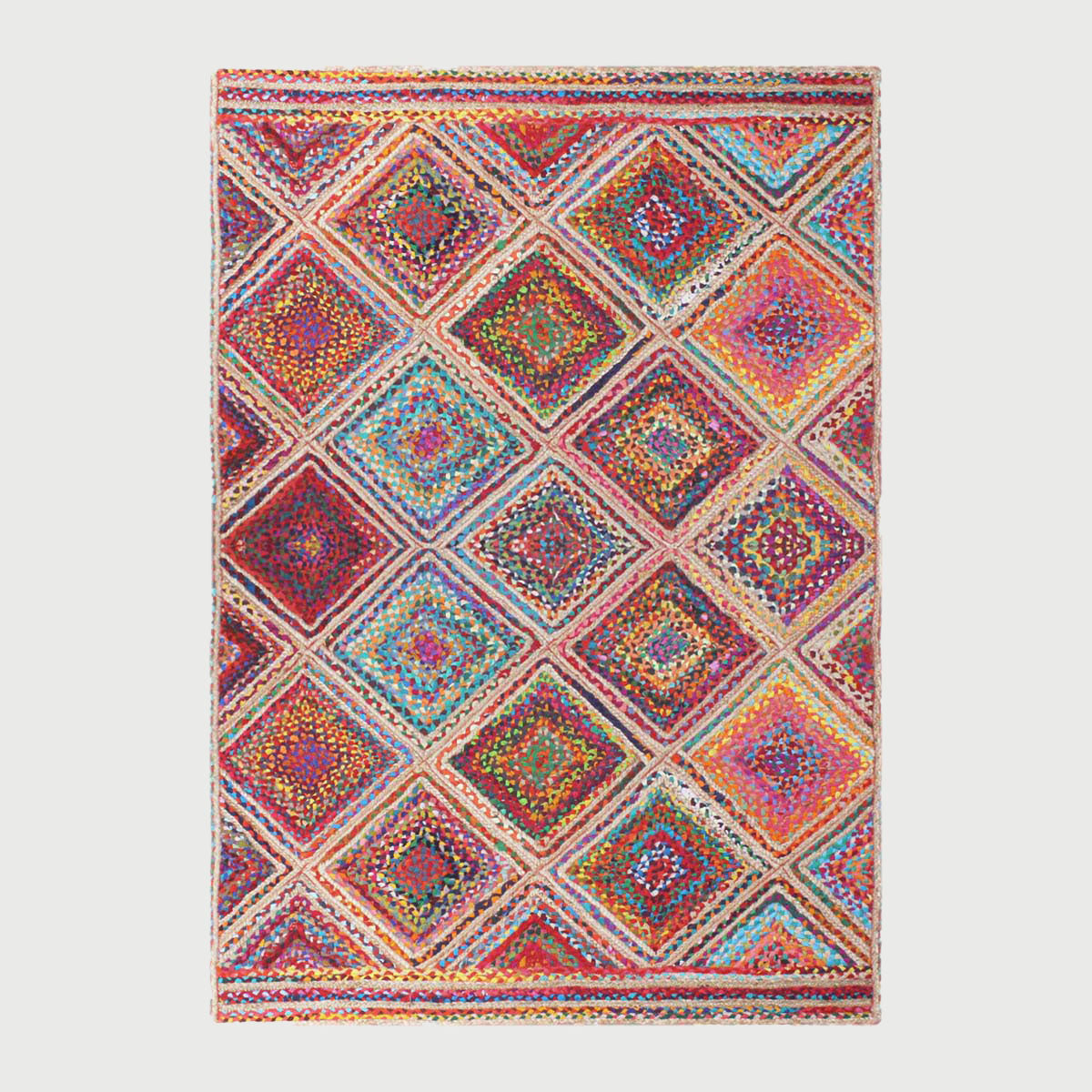 Geometric Hand Braided Multicolor Dining Room Decor Jute Rug - Indian Rug Store