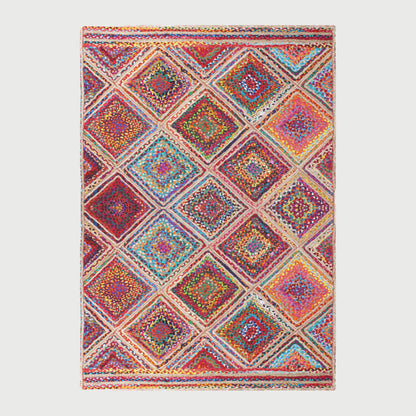 Geometric Hand Braided Multicolor Dining Room Decor Jute Rug - Indian Rug Store