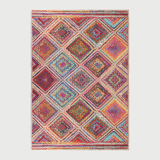 Geometric Hand Braided Multicolor Dining Room Decor Jute Rug - Indian Rug Store