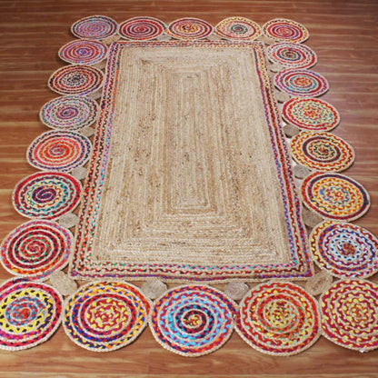 Beige Multicolor Hand Braided Entrance Decor Cotton Jute Rug - Indian Rug Store