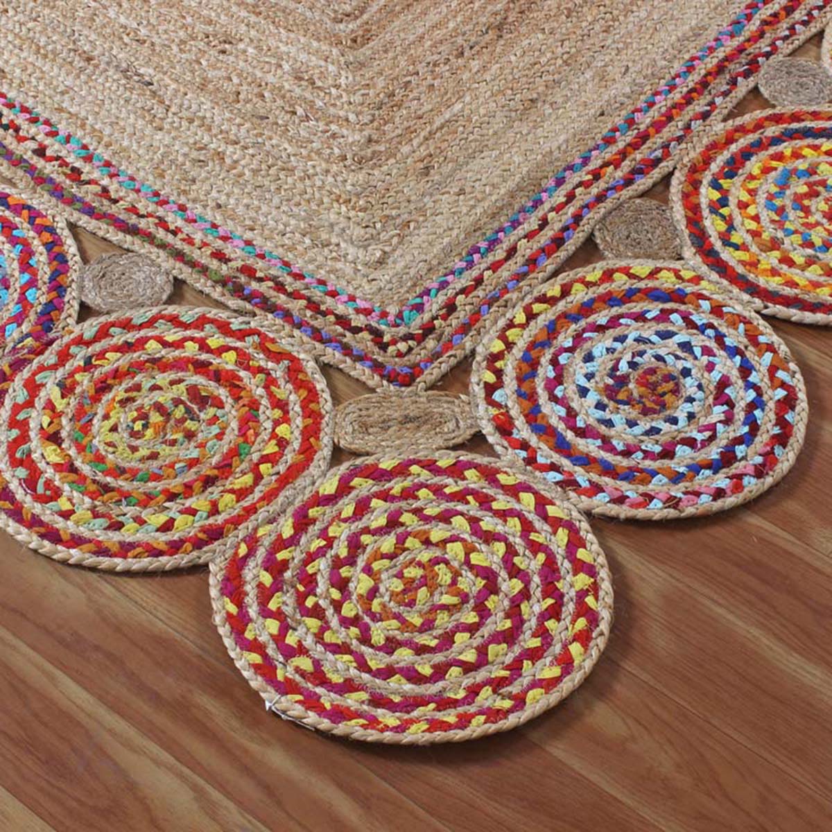 Beige Multicolor Hand Braided Entrance Decor Cotton Jute Rug - Indian Rug Store