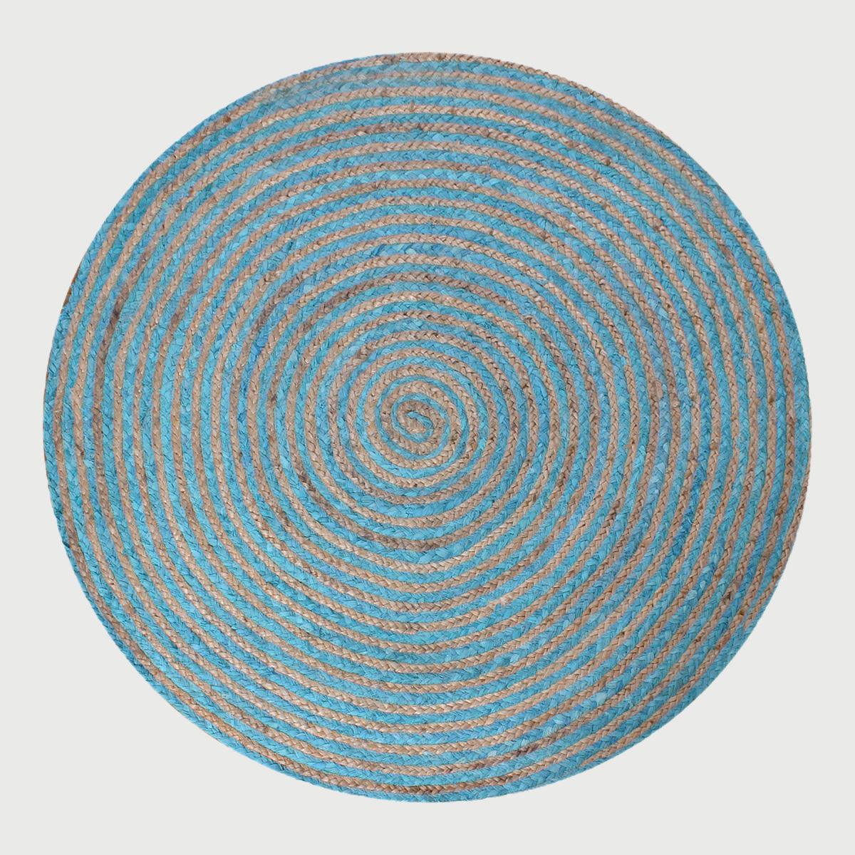 Classic Hand Braided Beige Blue Jute Entry Way Round Area Rug - Indian Rug Store