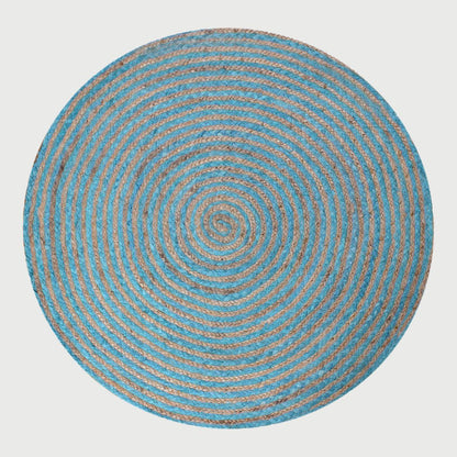 Classic Hand Braided Beige Blue Jute Entry Way Round Area Rug - Indian Rug Store