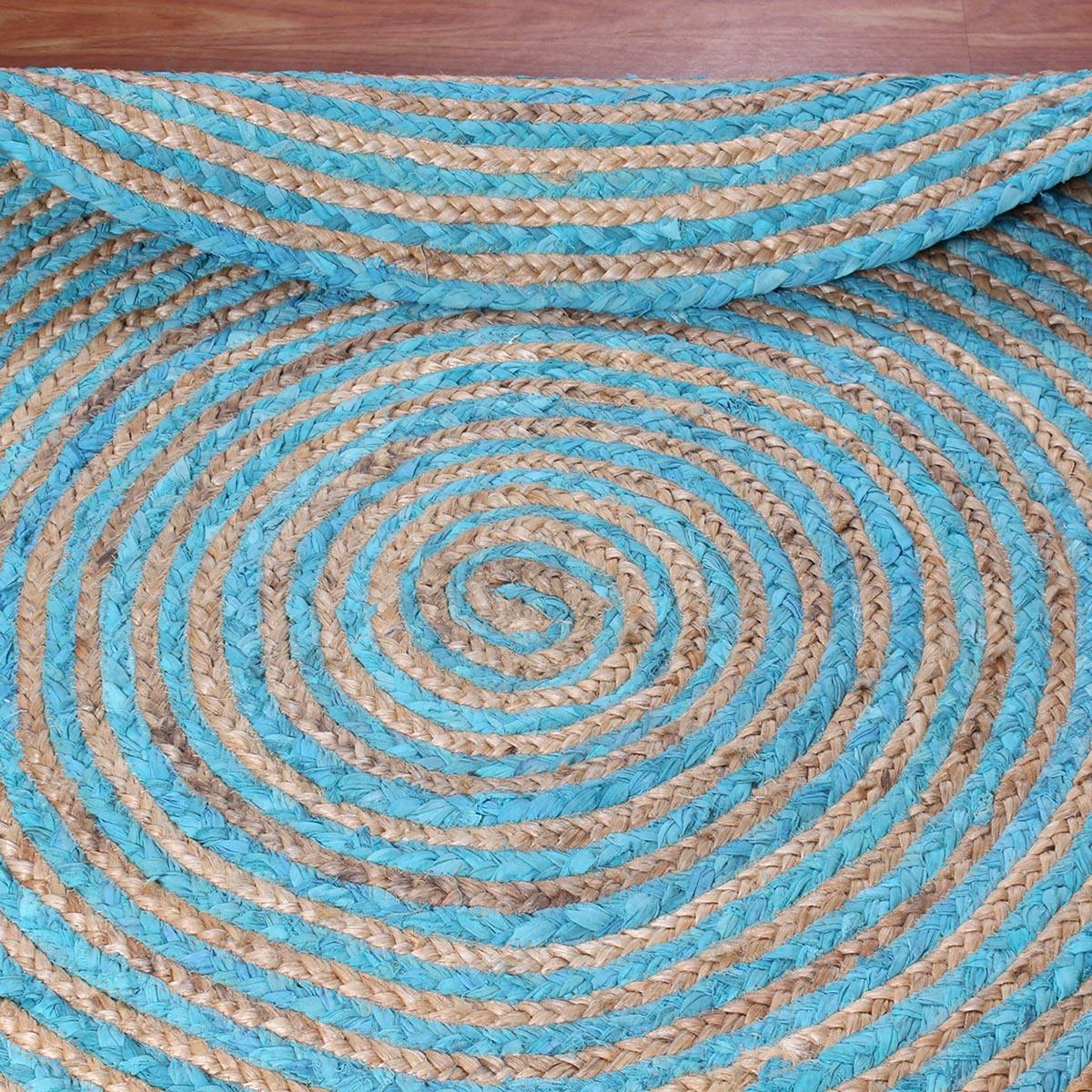 Classic Hand Braided Beige Blue Jute Entry Way Round Area Rug - Indian Rug Store