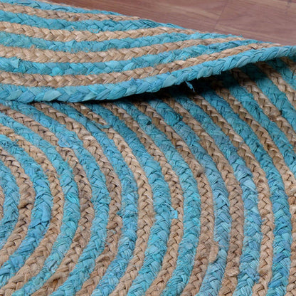 Classic Hand Braided Beige Blue Jute Entry Way Round Area Rug - Indian Rug Store