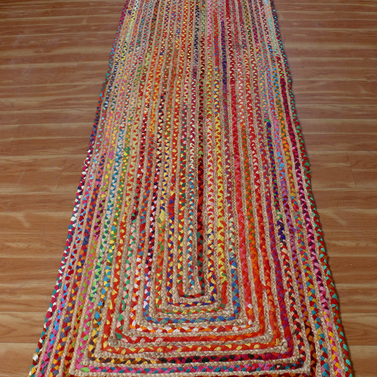 Geometric Multicolor Hand Braided Hall Way Decor Cotton Jute Rug - Indian Rug Store