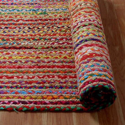 Geometric Multicolor Hand Braided Hall Way Decor Cotton Jute Rug - Indian Rug Store