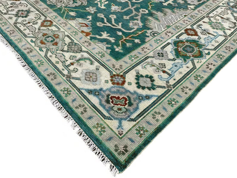 Hand Knotted Green Multicolor Classic Hallway Large Area Rug - Indian Rug Store