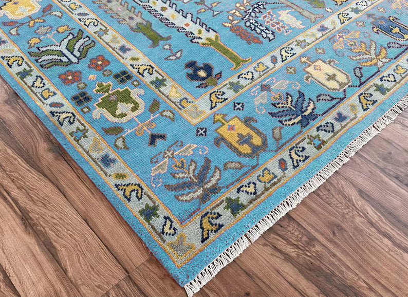 Hand Knotted Turquoise Blue Multicolor Hallway Large Area Rug - Indian Rug Store