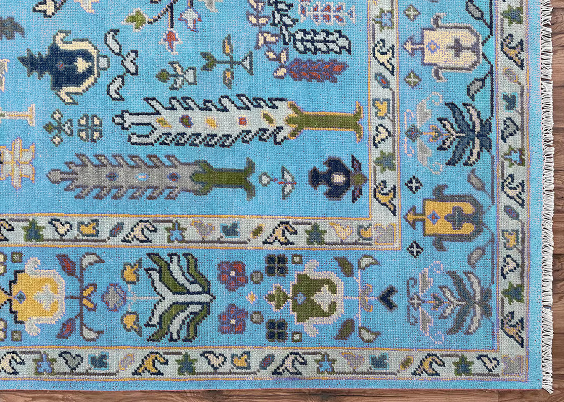 Hand Knotted Turquoise Blue Multicolor Hallway Large Area Rug - Indian Rug Store