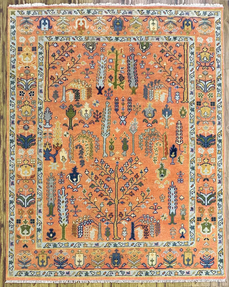 Hand Knotted Orange Multicolor Trendy Hallway Large Area Rug - Indian Rug Store