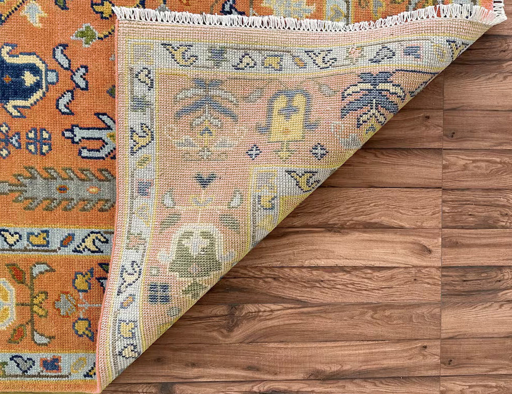 Hand Knotted Orange Multicolor Trendy Hallway Large Area Rug - Indian Rug Store