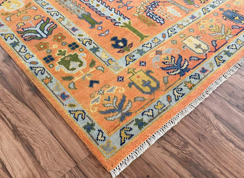 Hand Knotted Orange Multicolor Trendy Hallway Large Area Rug - Indian Rug Store