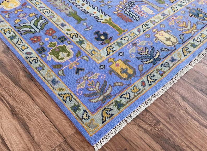 Hand Knotted Attractive Blue Multicolor Hallway Large Area Rug - Indian Rug Store