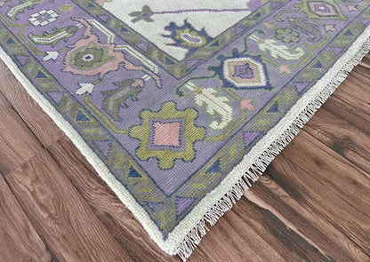 Hand Knotted Purple Multicolor Indoor Hallway Large Area Rug - Indian Rug Store