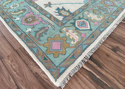 Hand Knotted Teal Green Multicolor Home Decor Hallway Large Area Rug - Indian Rug Store