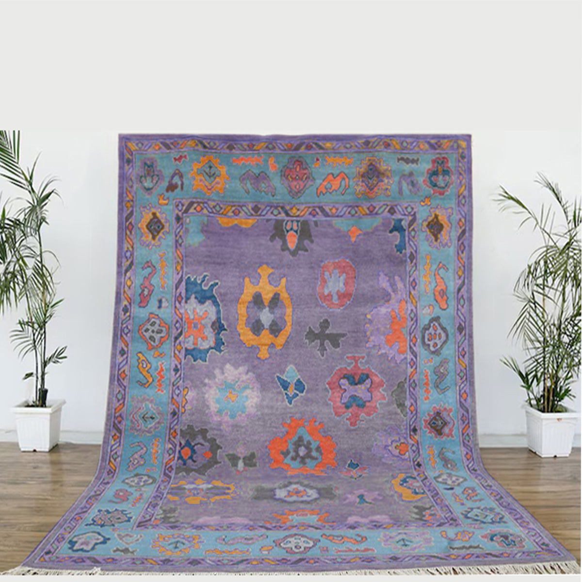 Hand Knotted Purple Multicolor Classic Hallway Large Area Rug - Indian Rug Store