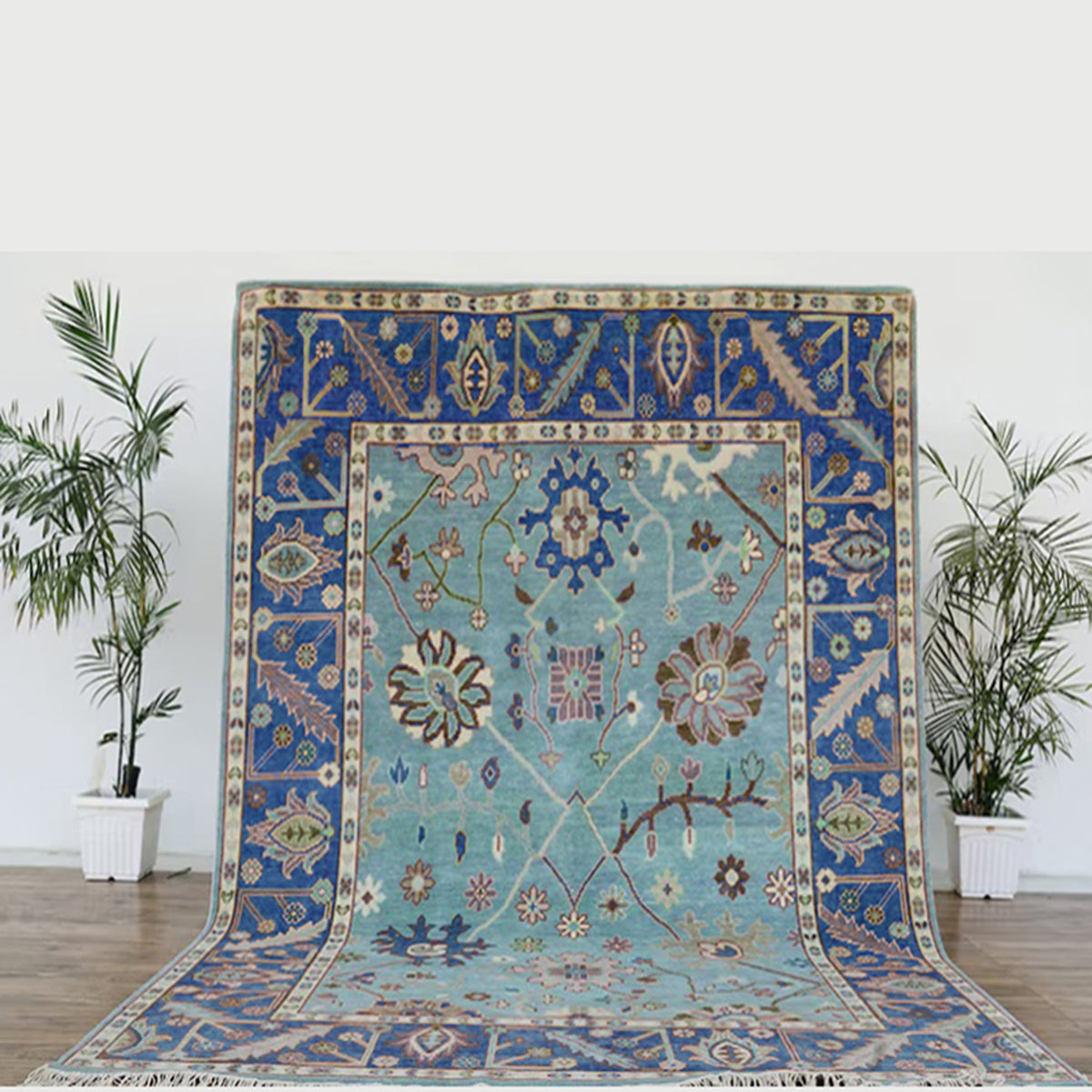 Hand Knotted Blue Multicolor Classic Hallway Large Area Rug - Indian Rug Store