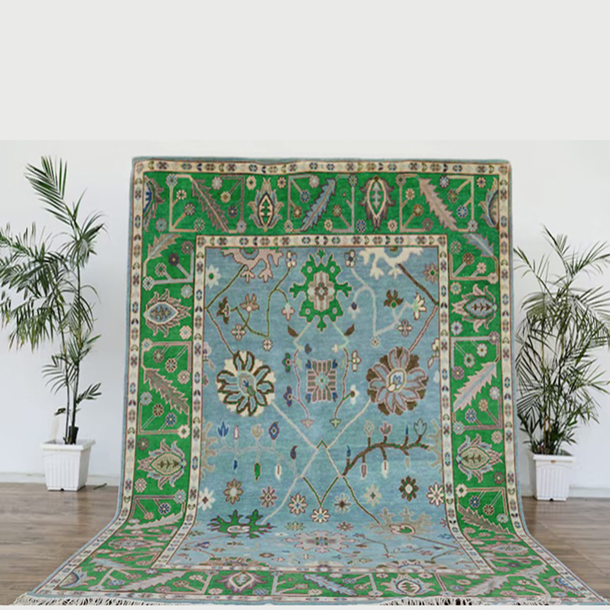 Hand Knotted Green Multicolor Artistic Hallway Large Area Rug - Indian Rug Store