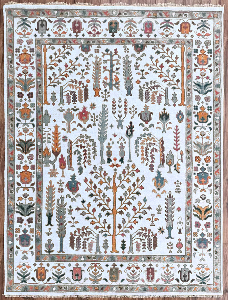 Hand Knotted Multicolor White Trendy Dining Hall Large Area Rug - Indian Rug Store