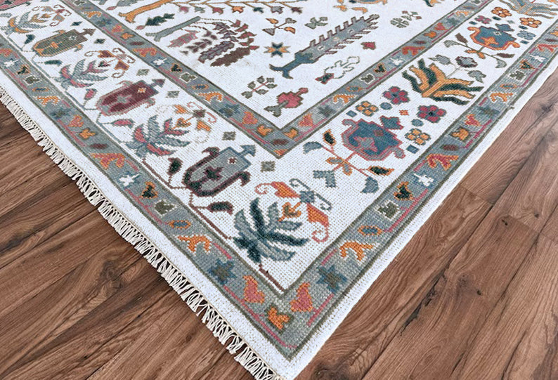 Hand Knotted Multicolor White Trendy Dining Hall Large Area Rug - Indian Rug Store