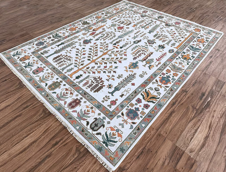 Hand Knotted Multicolor White Trendy Dining Hall Large Area Rug - Indian Rug Store