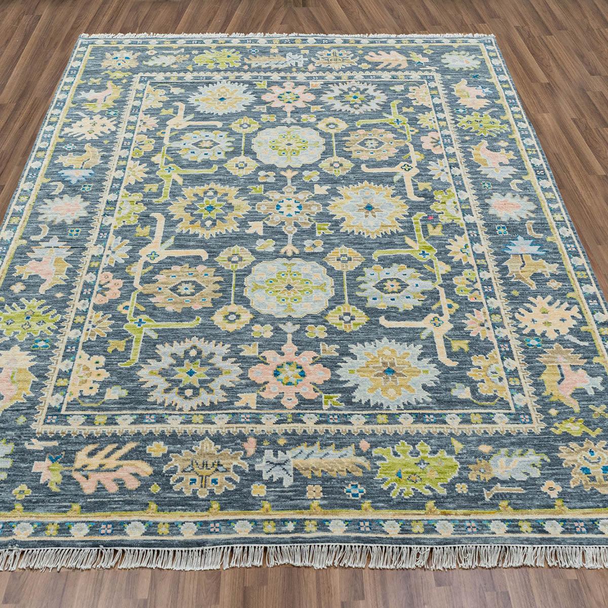 Hand Knotted Wool Gray Multicolor Dining Room Rug