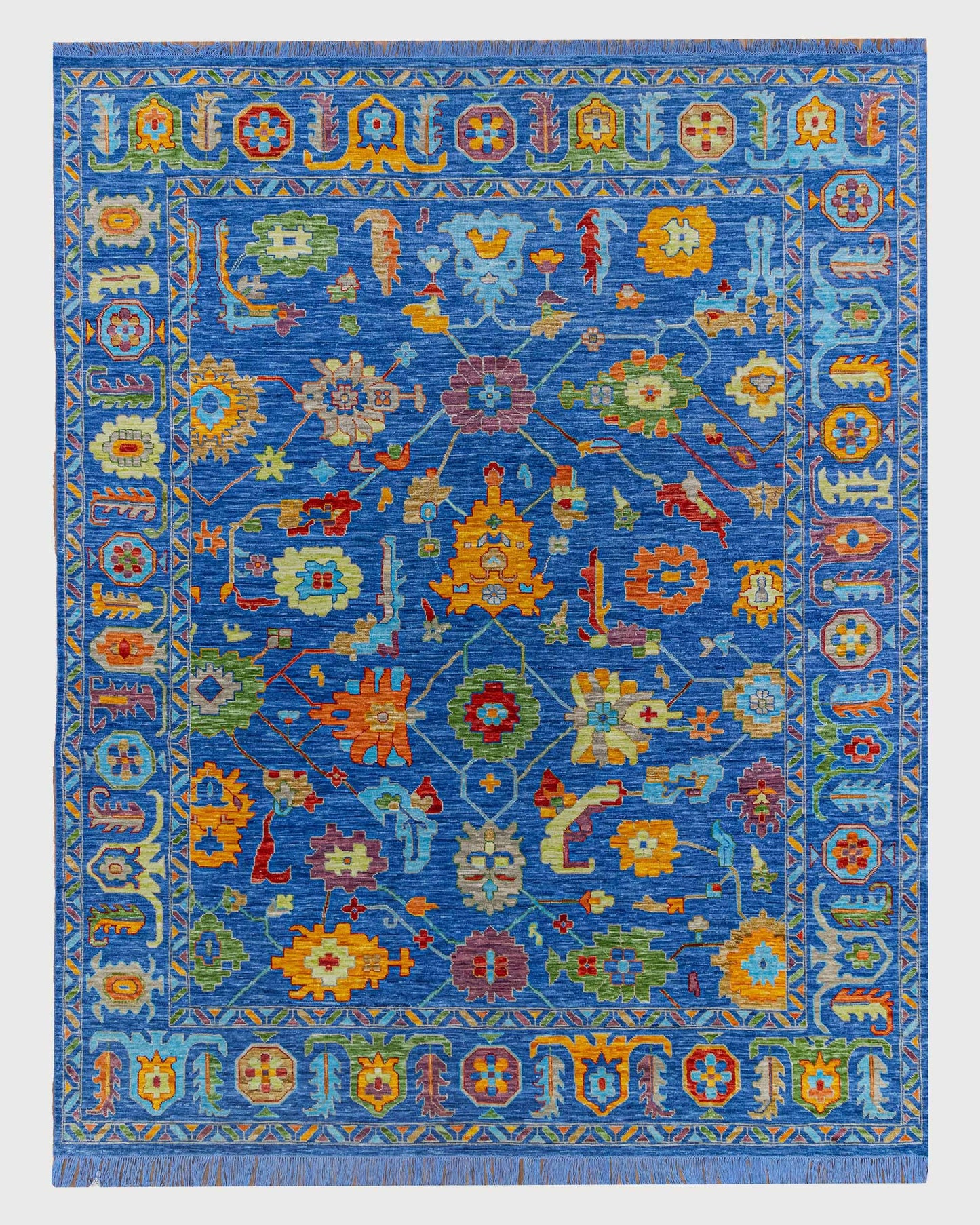 Natural Hand Knotted Turkish Blue Mulicolor Wool Rug