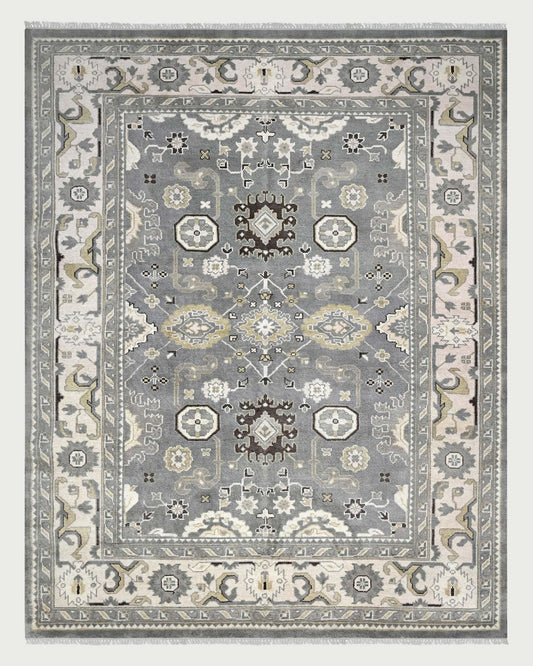 Gray Multicolor Bedroom Hand Knotted Wool Rug