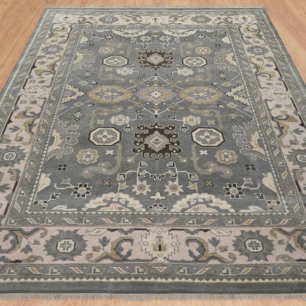 Gray Multicolor Bedroom Hand Knotted Wool Rug