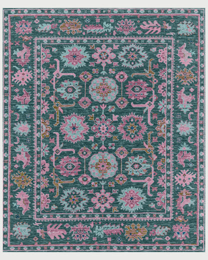 Handmade Turkish wool Green Front Porch Area Rug