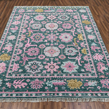 Handmade Turkish wool Green Front Porch Area Rug