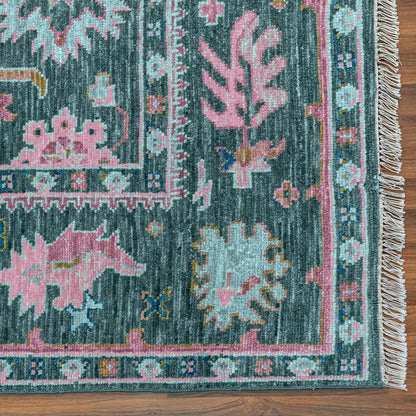 Handmade Turkish wool Green Front Porch Area Rug