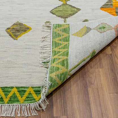 Indoor Patio Green Orange wool Oushak Moroccan Rug