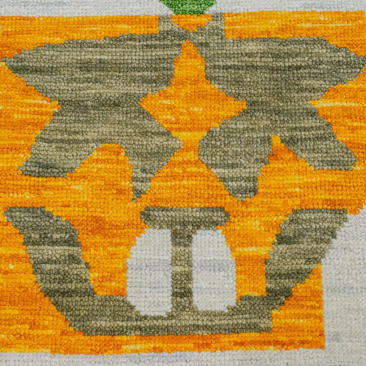 Indoor Patio Green Orange wool Oushak Moroccan Rug