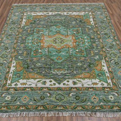 Handmade Wool Green Dark Beige Kitchen Balcony Rug