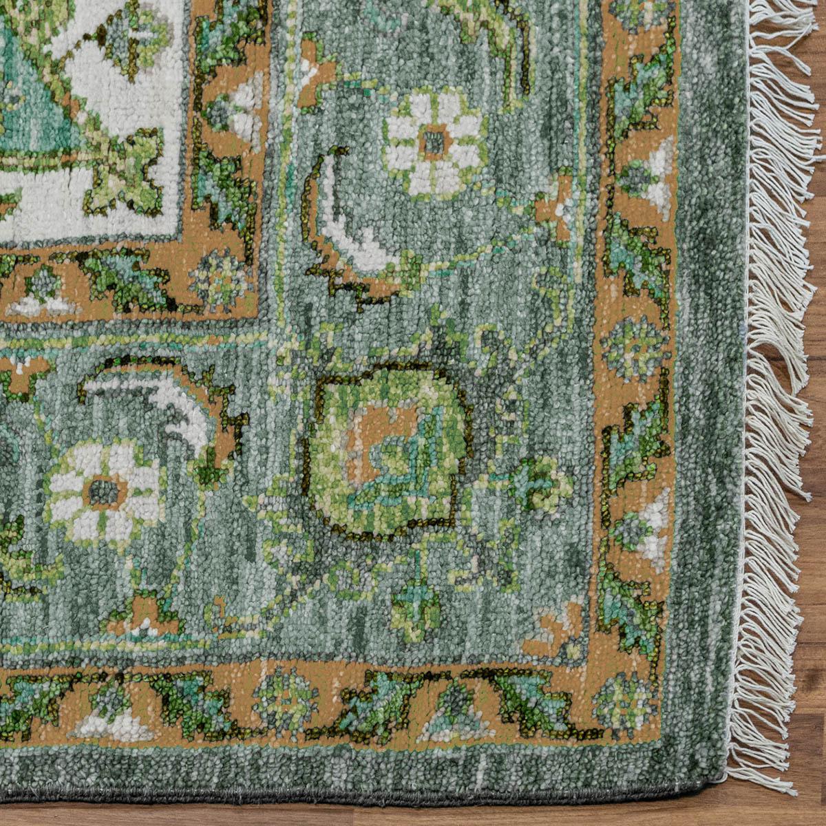 Handmade Wool Green Dark Beige Kitchen Balcony Rug