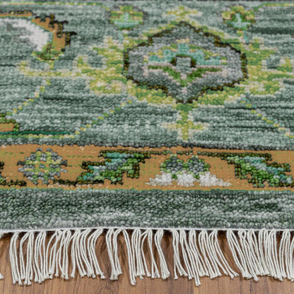 Handmade Wool Green Dark Beige Kitchen Balcony Rug