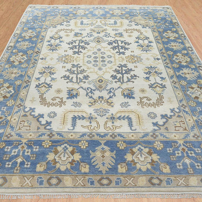 Indian Handmade Blue Oushak Hand Knotted Wool Rug