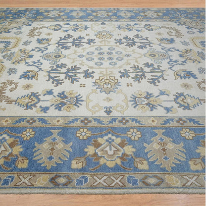 Indian Handmade Blue Oushak Hand Knotted Wool Rug