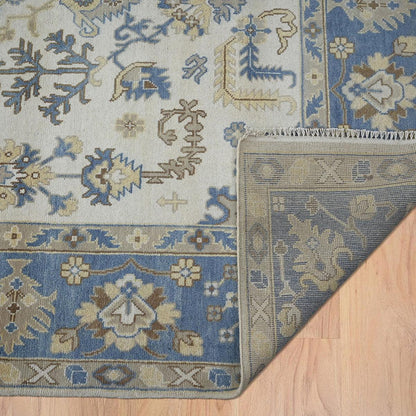 Indian Handmade Blue Oushak Hand Knotted Wool Rug