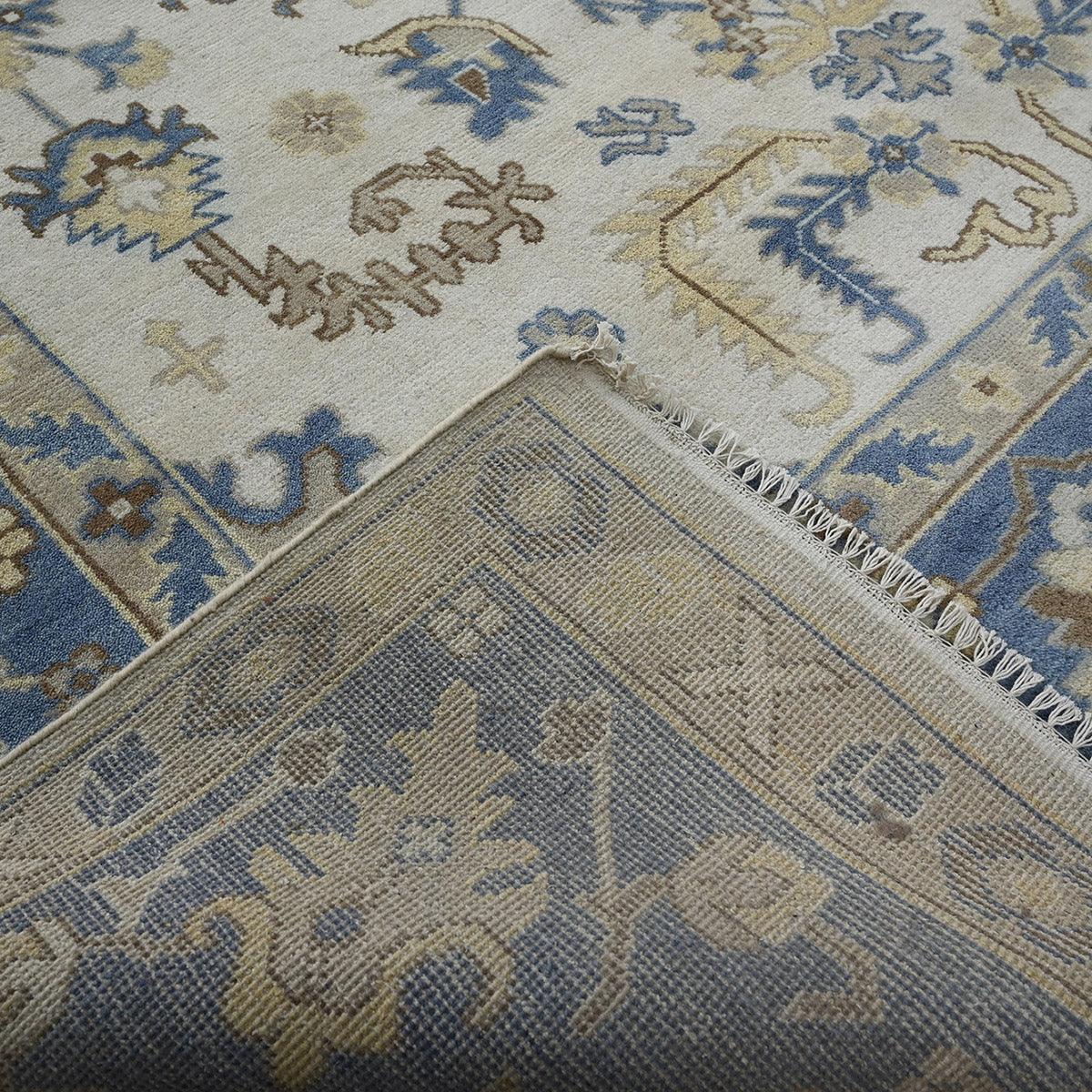 Indian Handmade Blue Oushak Hand Knotted Wool Rug