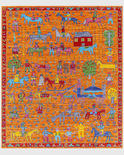 Traditional Wool Oushak Orange Multicolor Boho Rug