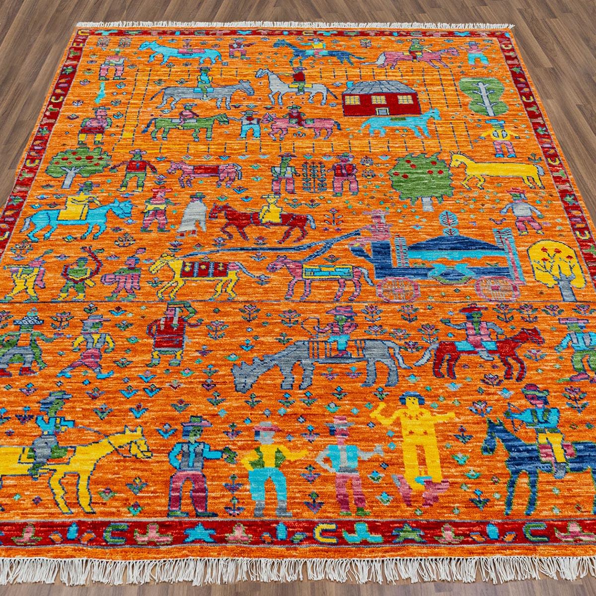 Traditional Wool Oushak Orange Multicolor Boho Rug