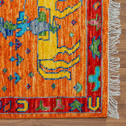 Traditional Wool Oushak Orange Multicolor Boho Rug