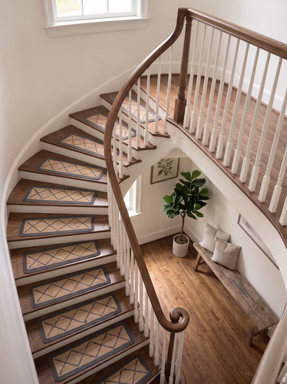 Braided Natural Jute Stair Treads, Diamond Lattice Farmhouse Stair Mats