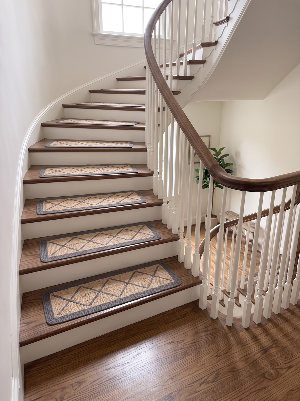 Braided Natural Jute Stair Treads, Diamond Lattice Farmhouse Stair Mats